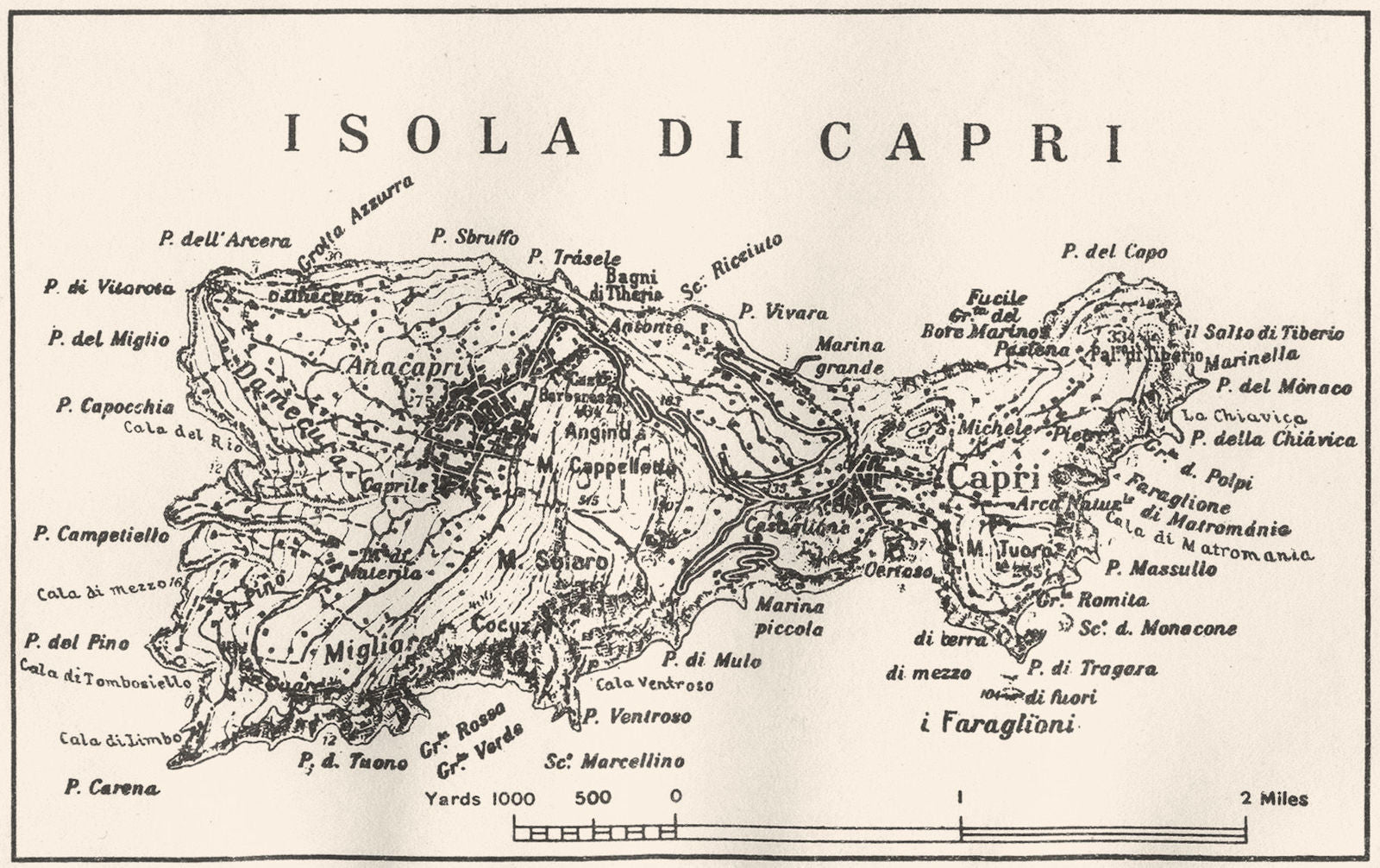 ITALY. Capri 1945 old vintage map plan chart